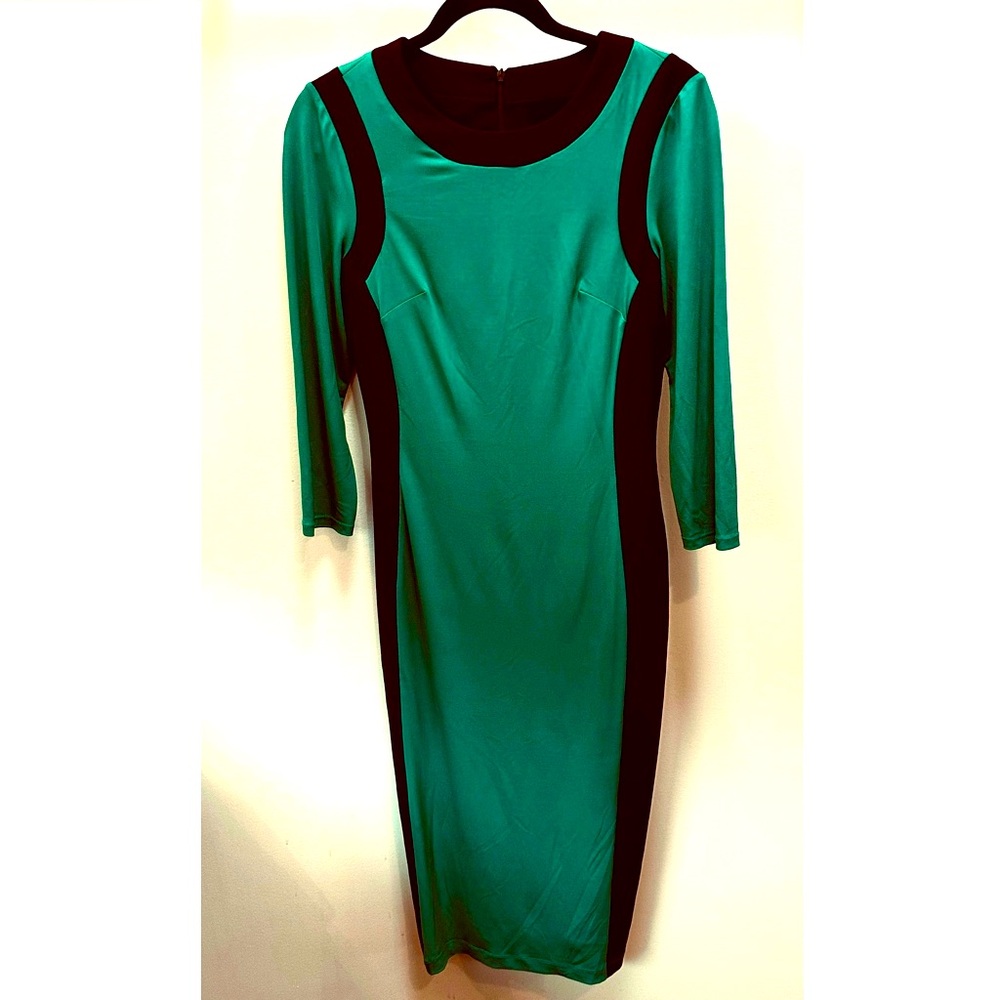 Maggy London Green and Black Bodycon Dress with 3/4 Sleeves Women’s Size 4